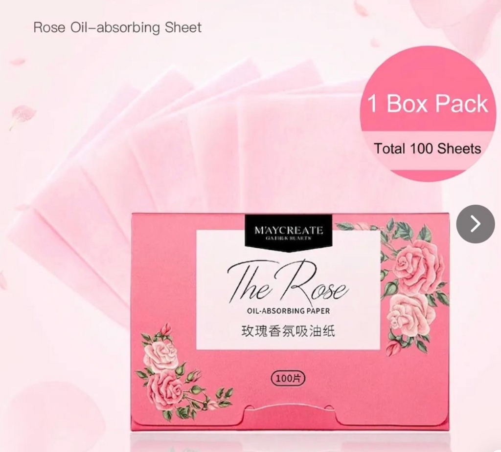 Facial Oil Absorbing Sheets- 100 pcs Rose Oil Infused